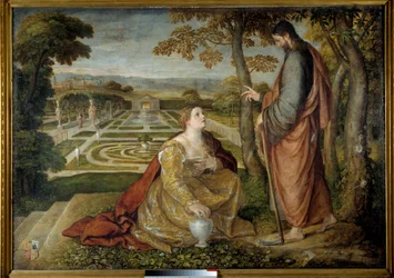Noli Me Tangere Kristus och Maria Magdalena. Målning av Lambert Sustris (1515-1568)