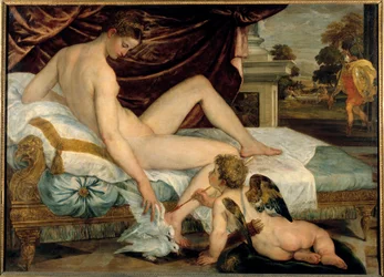 Venus och Amor. Målning av Lambert Sustris (1515-1568), cirka 1550. 1,32 x 1,84 m. Louvren, Paris