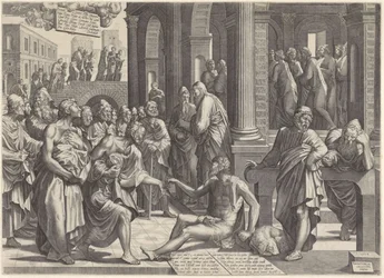 Peter och Johannes helar den krympling vid tempelporten Petrus och Johannes botar en krympling vid tempelporten