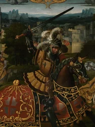 Detalj av legenden om St. George (olja på panel)