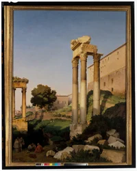 Utsikt över Forum Romanum med Vespasianus och Saturnus tempel