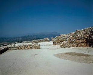 Megaron i det kungliga palatset: platsen för den antika staden Mykene på Peloponnesos (1500-1100 f.Kr.), Grekland