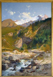 Floden har Chavalchere, Tabuchet-glaciären och Meijebergslandskapet. Målning av Laurent Guetal (1841-1892) 1888 Grenoble, Musee des Beaux Arts