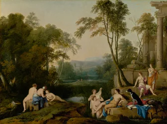 Diana och hennes nymfer i ett landskap, 1644