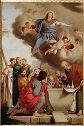 Sankta Marias himmelsfärd, apostlarna tittar på den tomma graven (målning på duk)