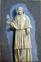 Saint Norbert håller en ostensoire (ostensoir) och ett ljus Målning med camaieu på duk av Laurent de La Hyre (1606-1656) 1600-talets sön. 0,35 x 0,23 m Paris. Louvren