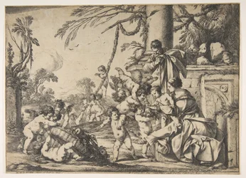 Jungfrun och Kristusbarnet tjänat av änglar, 1640.