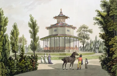 Utsikt över det kinesiska sommarhuset, Palace of Lichtenstein vid Eisgrub, graverad av Johann Ziegler (c.1750-c.1812), 1792