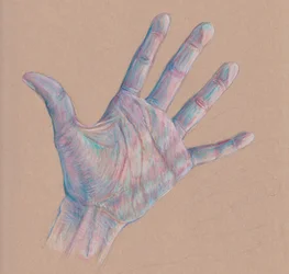 Hand Study #3, 2025 (färgpenna på tonat papper)