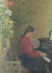 Yvonne, konstnärens dotter, spelar piano, ca 1905