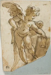 Stående Putto som håller i en tablett