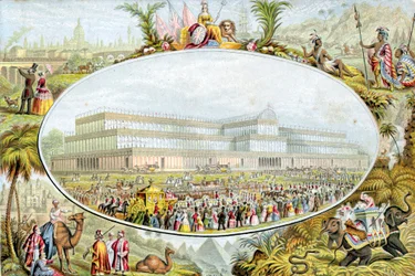 Drottning Victoria anländer för att öppna den stora utställningen på Crystal Palace, London, 1851