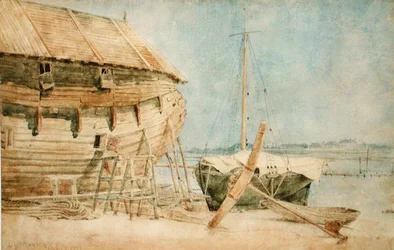 Strandade båtar längs Seine, Paris