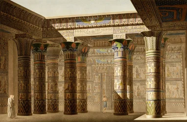 Portik av det stora templet i Philae, Nubia, ca 1809-1812 (färggravyr)