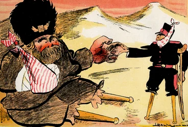 Framtidsalliansen - "Vi borde ha börjat så här!" – Ryska och Japan skakar hand. 1904 (litho)