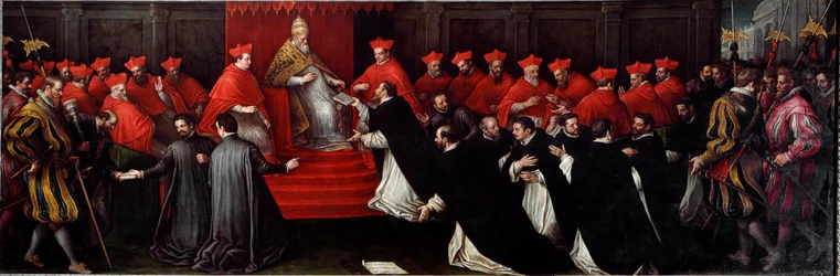 Honorius III, gjorde Cencio Savelli påven från 1216 till 1227, godkände 1216 regeln Saint Dominica för att grunda Order of Preachers Brothers känd idag som dominikaner. Målning av Leandro Da Ponte dit Leandro Bassano (1557-1622)