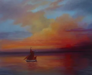 Red Sails - Thames Barge at fullt segel, 2022 (olja på duk)