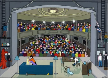 Akt 2 Scen 2. Då ringde det på dörren, 2015 (Akryl och bläck på duk)