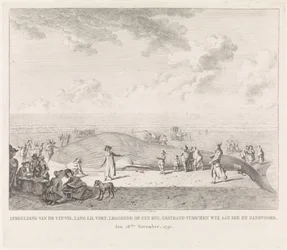 Finval spolades upp på stranden vid Zandvoort Bild av Vin-Vis (...) strandsatt mellan Wyk aan Zee och Zandvoord, 18 november 1791 (titel på objekt)