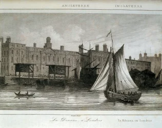 London Customs på Themsen, England (gravyr)