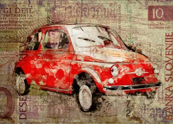 Röd Fiat 500 i vintage-stil