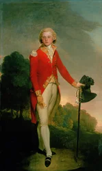 Porträtt av Aubrey, Earl of Burford, iklädd uniformen av en kapten på 34:e fot