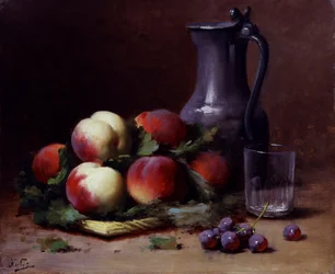 Fruktstilleben med äpplen och vindruvor. Målning av Leon-Charles (Leon Charles) Huber (1858-1928) Privat samling.