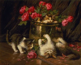 Lekfulla kattungar (olja på duk)