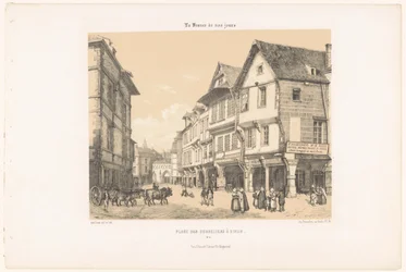 Utsikt över Place des Cordeliers i Dinan Place des Cordeliers à Dinan (titel på objekt) Contemporary France (serietitel) La France de nos jours (serietitel på objekt)