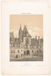 Vy över fasaden av Palais Jacques-Coeur i Bourges Bourges. Fasad de la maison de Jacques Coeur (titel på objekt) Contemporary France (serietitel) La France de nos jours (serietitel på objekt)