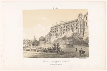 Utsikt över fasaden av kung Francis I av slottet Blois Blois. Château de Blois, fasad av François Ier. (titel på objekt) Contemporary France (serietitel) La France de nos jours (serietitel)