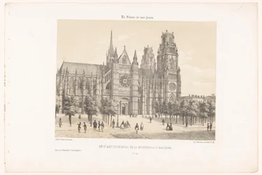 Utsikt över Orleans katedral (norra sidan) Côté septentrional de la cathédrale à Orléans (titel på objekt) Contemporary France (serietitel) La France de nos jours (serietitel på objekt)