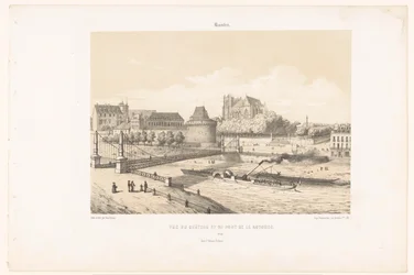 Utsikt över slottet och Pont de la Rotonde över Loire i Nantes Nantes. Vue du château et du pont de la Rotonde (titel på objekt) Contemporary France (serietitel) La France de nos jours (serietitel)