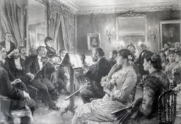 Kvartetten eller den musikaliska kvällen i huset av Amaury Duval, 1881 (kol på papper)
