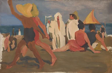 Badande på Lido, Venedig Serge Diaghilev och Vaslav Nijinsky på stranden