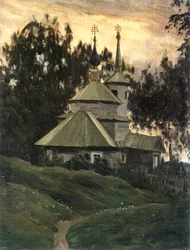 Kyrka på landsbygden (olja på duk)