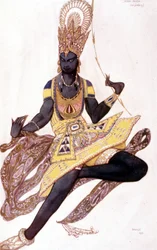 Kostym av Vaslav Nijinsky eller Nijinsky (1889-1950) skapad av Leo Bakst för "The Blue God" av Reynaldo Hahn (1875 - 1947)