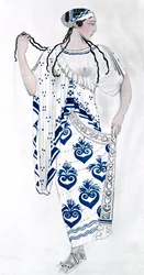 Kostymdesign för Ida Rubinstein som Helen i baletten Helen of Sparta, 1912