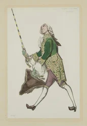 Kostymdesign för Rinaldo i baletten The Good-humoured Ladies av Scarlatti, 1917