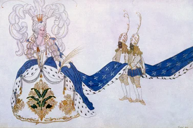 Kostymdesign för The Queen and Her Pages, från Sleeping Beauty, 1921