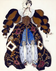 Kostymdesign för baletten ""La Legende de Joseph"" av R. Strauss - Bakst, Leon (1866-1924) - 1914 - Akvarell, Gouache på papper - 33x28 - Privat samling