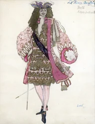 Kostymdesign för baletten Törnrosa av P. Tchaikovsky - Bakst, Leon (1866-1924) - 1921 - Akvarell, Gouache på papper - 28x21 - Privat samling