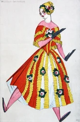 Kostymdesign för baletten The Magic Toy Shop av G. Rossini, 1919