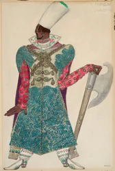 Kostym för "Sadko", opera i regi av Nicolas (Nikolai) Rimski Korsakov (Rimski-Korsakov) (1844-1908). Verk av Leon Bakst (1866-1924)