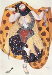 Kostym av en odalisque, för Rimski-Korsakovs balett "Sheherezade" (akvarell på papper)