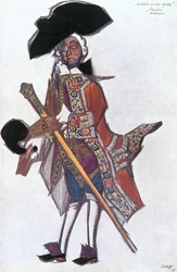 Kostymskiss för "Marquis de Luca" ur baletten "Donne di buon umore", musik av Scarlatti (gouache på papper)