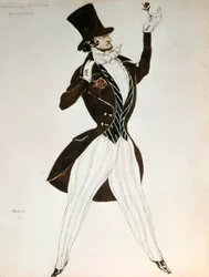 Florestan, design för en kostym för balett Carnival komponerad av Robert Schumann, 1919