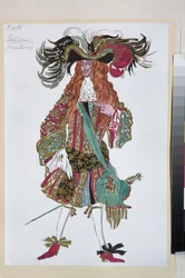 Galisson, kostym för baletten Törnrosa av Piotr Tchaikovsky - Verk av Leon Bakst (1866-1924), litografi 1921 - (Galisson, kostymdesign för Tchaikovskys balett Törnrosa, av Leon Bakst, färglitografi