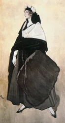 Ida Rubinstein, skådespelerska, dansare, grundare av sitt eget danskompani (akvarell, gouache på papper limmat på duk)