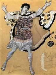 Messenger, kostymskiss till Euripides tragedi "Hippolyte" (akvarell, gouache, krita och silver på papper)